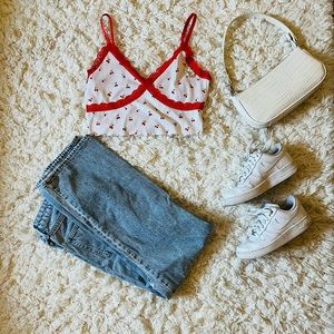 H&M red lace cropped tank top